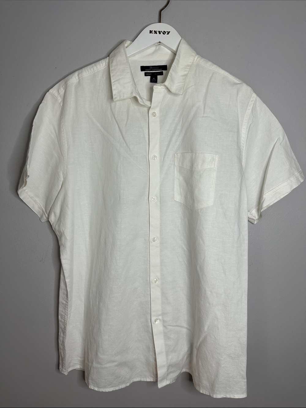 Marc Anthony White Short Sleeve Linen Button-Down Shirt size XL